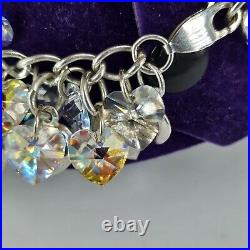 925 Sterling Silver Bracelet Crystal Heart Charm Chunky Statement 8 Long