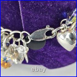 925 Sterling Silver Bracelet Crystal Heart Charm Chunky Statement 8 Long