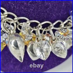 925 Sterling Silver Bracelet Crystal Heart Charm Chunky Statement 8 Long