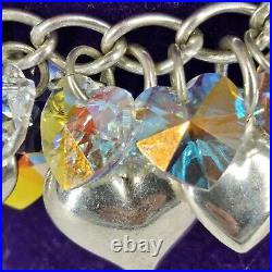 925 Sterling Silver Bracelet Crystal Heart Charm Chunky Statement 8 Long