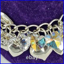 925 Sterling Silver Bracelet Crystal Heart Charm Chunky Statement 8 Long