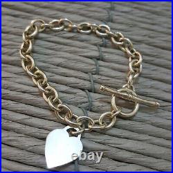 925 Sterling Silver Bracelet, Heart Charm Chain Bracelet, 8 Inches Long, 24gr