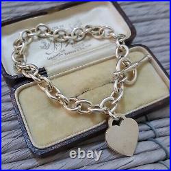 925 Sterling Silver Bracelet, Heart Charm Chain Bracelet, 8 Inches Long, 24gr