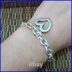 925 Sterling Silver Bracelet, Round Link Chain Bracelet, Heart Charm, 7.5 Long 925 Sterling Silver Bracelet, Round Link Chain Bracelet, Heart Charm, 7.5 Long