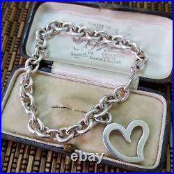 925 Sterling Silver Bracelet, Round Link Chain Bracelet, Heart Charm, 7.5 Long 925 Sterling Silver Bracelet, Round Link Chain Bracelet, Heart Charm, 7.5 Long