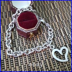 925 Sterling Silver Bracelet, Round Link Chain Bracelet, Heart Charm, 7.5 Long 925 Sterling Silver Bracelet, Round Link Chain Bracelet, Heart Charm, 7.5 Long