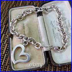 925 Sterling Silver Bracelet, Round Link Chain Bracelet, Heart Charm, 7.5 Long 925 Sterling Silver Bracelet, Round Link Chain Bracelet, Heart Charm, 7.5 Long