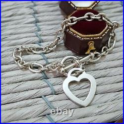 925 Sterling Silver Bracelet, Toggle Bracelet, Heart Charm, Hallmarked, 7.3