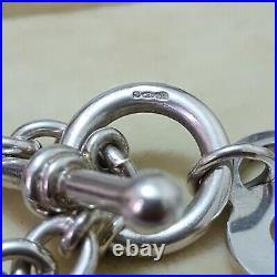 925 Sterling Silver Bracelet, Toggle Bracelet, Heart Charm, Hallmarked, 7.3