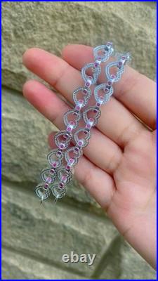 925 Sterling Silver Brandnew Handcrafted Heart Style Bracelet With Pink Stone 925 Sterling Silver Brandnew Handcrafted Heart Style Bracelet With Pink Stone