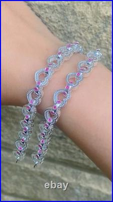 925 Sterling Silver Brandnew Handcrafted Heart Style Bracelet With Pink Stone 925 Sterling Silver Brandnew Handcrafted Heart Style Bracelet With Pink Stone
