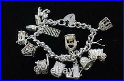 925 Sterling Silver CHARM BRACELET inc. Heart Padlock, Transport, (67g)