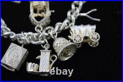 925 Sterling Silver CHARM BRACELET inc. Heart Padlock, Transport, (67g)