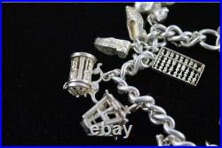 925 Sterling Silver CHARM BRACELET inc. Heart Padlock, Transport, (67g)