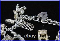 925 Sterling Silver CHARM BRACELET inc. Heart Padlock, Transport, (67g)