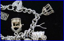 925 Sterling Silver CHARM BRACELET inc. Heart Padlock, Transport, (67g)