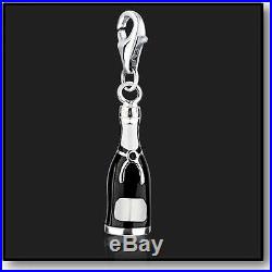 925 Sterling Silver Champagne Bottle Clip on Bracelet Charm for Charm Bracelets