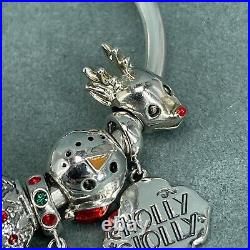 925 Sterling Silver Charm Bracelet Christmas Enamel 14 Charms Bangle Chamilia