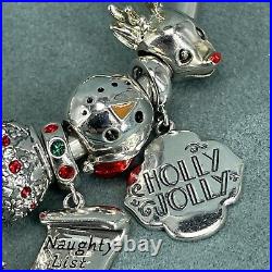 925 Sterling Silver Charm Bracelet Christmas Enamel 14 Charms Bangle Chamilia