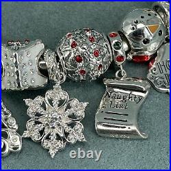 925 Sterling Silver Charm Bracelet Christmas Enamel 14 Charms Bangle Chamilia