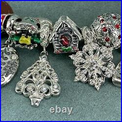 925 Sterling Silver Charm Bracelet Christmas Enamel 14 Charms Bangle Chamilia