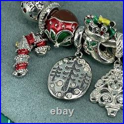 925 Sterling Silver Charm Bracelet Christmas Enamel 14 Charms Bangle Chamilia