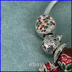 925 Sterling Silver Charm Bracelet Christmas Enamel 14 Charms Bangle Chamilia