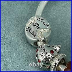 925 Sterling Silver Charm Bracelet Christmas Enamel 14 Charms Bangle Chamilia