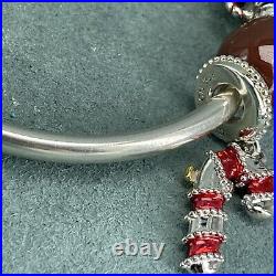 925 Sterling Silver Charm Bracelet Christmas Enamel 14 Charms Bangle Chamilia