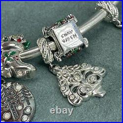 925 Sterling Silver Charm Bracelet Christmas Enamel 14 Charms Bangle Chamilia