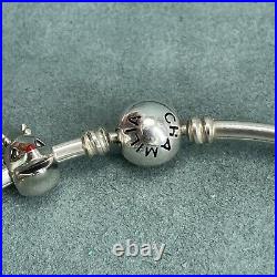 925 Sterling Silver Charm Bracelet Christmas Enamel 14 Charms Bangle Chamilia