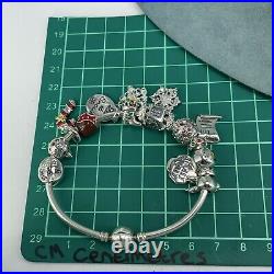 925 Sterling Silver Charm Bracelet Christmas Enamel 14 Charms Bangle Chamilia