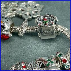 925 Sterling Silver Charm Bracelet Christmas Enamel 14 Charms Chamilia 20.5cm