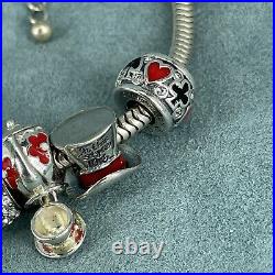 925 Sterling Silver Charm Bracelet Disney Alice Wonderland Moana Mickey Mouse