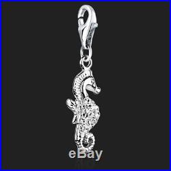 925 Sterling Silver Charms Seahorse clip on Swarovski Crystal 3D Bracelet Charm