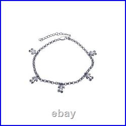 925 Sterling Silver Cherries Charms Bracelet With Lab Simulated Diamonds 8'