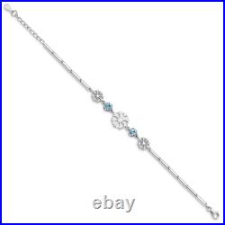 925 Sterling Silver Crystals Snowflake 1 inch Chain Charm Bracelet