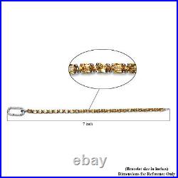 925 Sterling Silver Cubic Zirconia CZ Citrine Tennis Charm Bracelet Size 7.25