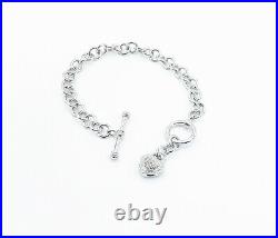 925 Sterling Silver Genuine Diamonds Love Heart Charmed Chain Bracelet- BT2171