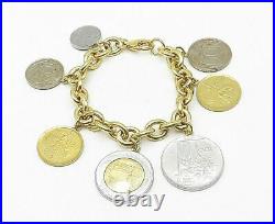 925 Sterling Silver Gold Plated Rolo Link Coin Charmed Chain Bracelet B5096