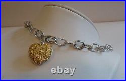 925 Sterling Silver Ladies Heart Charm Bracelet 5 Ct Yellow Lab Diamond Accents
