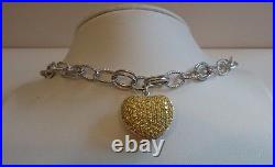 925 Sterling Silver Ladies Heart Charm Bracelet 5 Ct Yellow Lab Diamond Accents