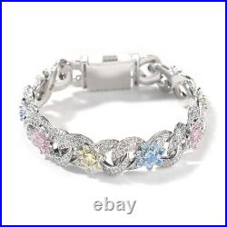 925 Sterling Silver Layered Multi Colour Flower Charm Infinity Link Bracelet 8