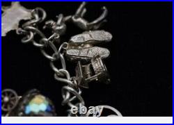 925 Sterling Silver Loaded Charm BRACELET with Heart Padlock. 56g. Vintage