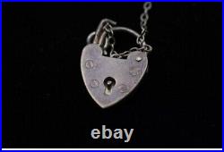 925 Sterling Silver Loaded Charm BRACELET with Heart Padlock. 56g. Vintage