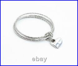 925 Sterling Silver Love Heart Charmed Stacking Bangle Bracelets BT2505
