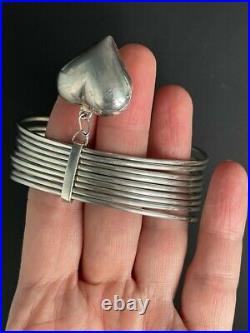 925 Sterling Silver Multi-bend Bangle Bracelet With Heart Charm