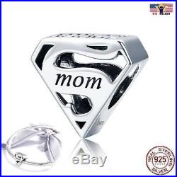 925 Sterling Silver Super Mom Mama Pandora Charm Bead Bracelet DIY Mothers Day