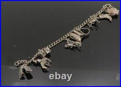 925 Sterling Silver Vintage Antique Assorted Charm Chain Bracelet BT8020
