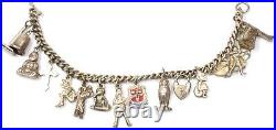 925 Sterling Silver Vintage Charm Bracelet 16 Charms Imp Owl Fish Cross Gift (F)